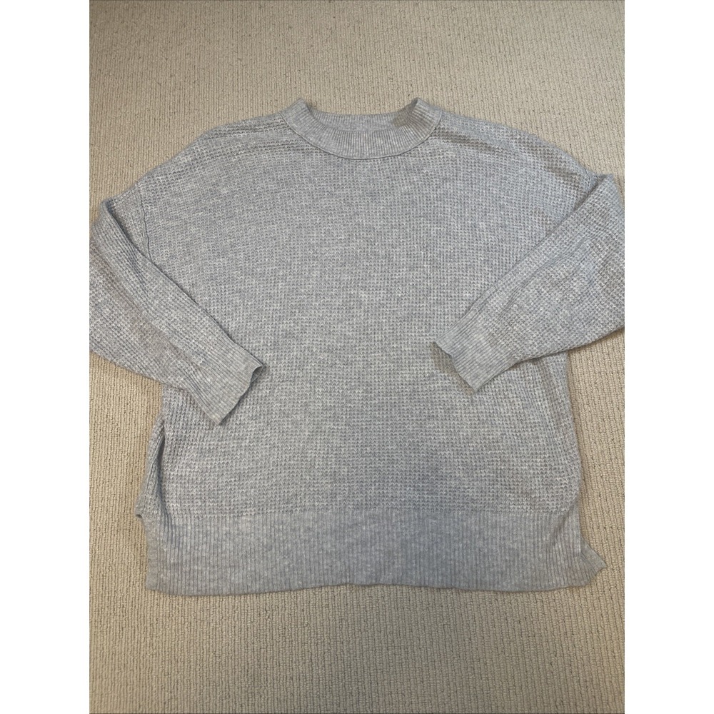 Aerie Sweater Womens Small Grey Oversized Waffle Knit Crewneck Soft